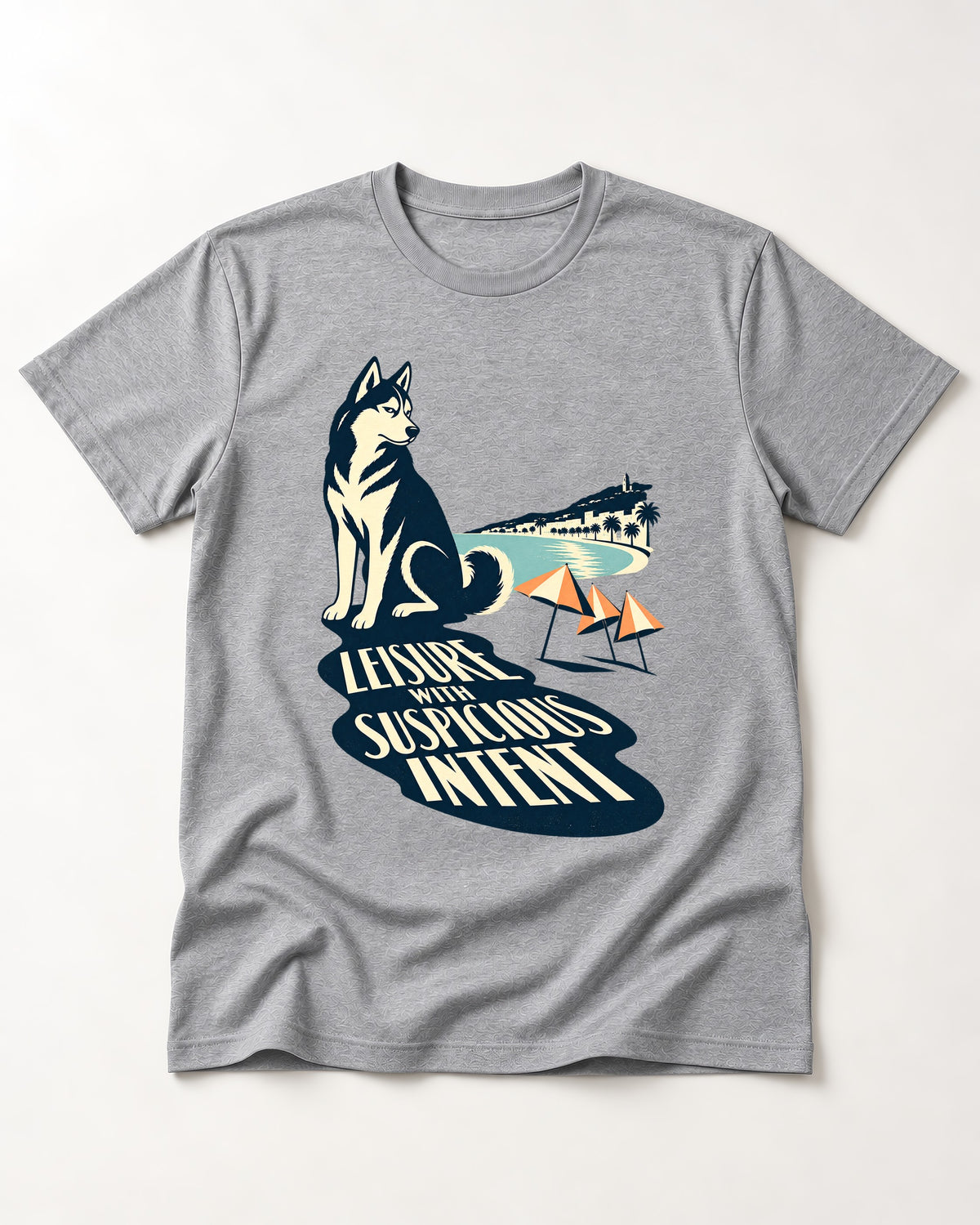 Husky Leisure with Suspicious Intent T-Shirt in Sport Grey, flat lay product photo