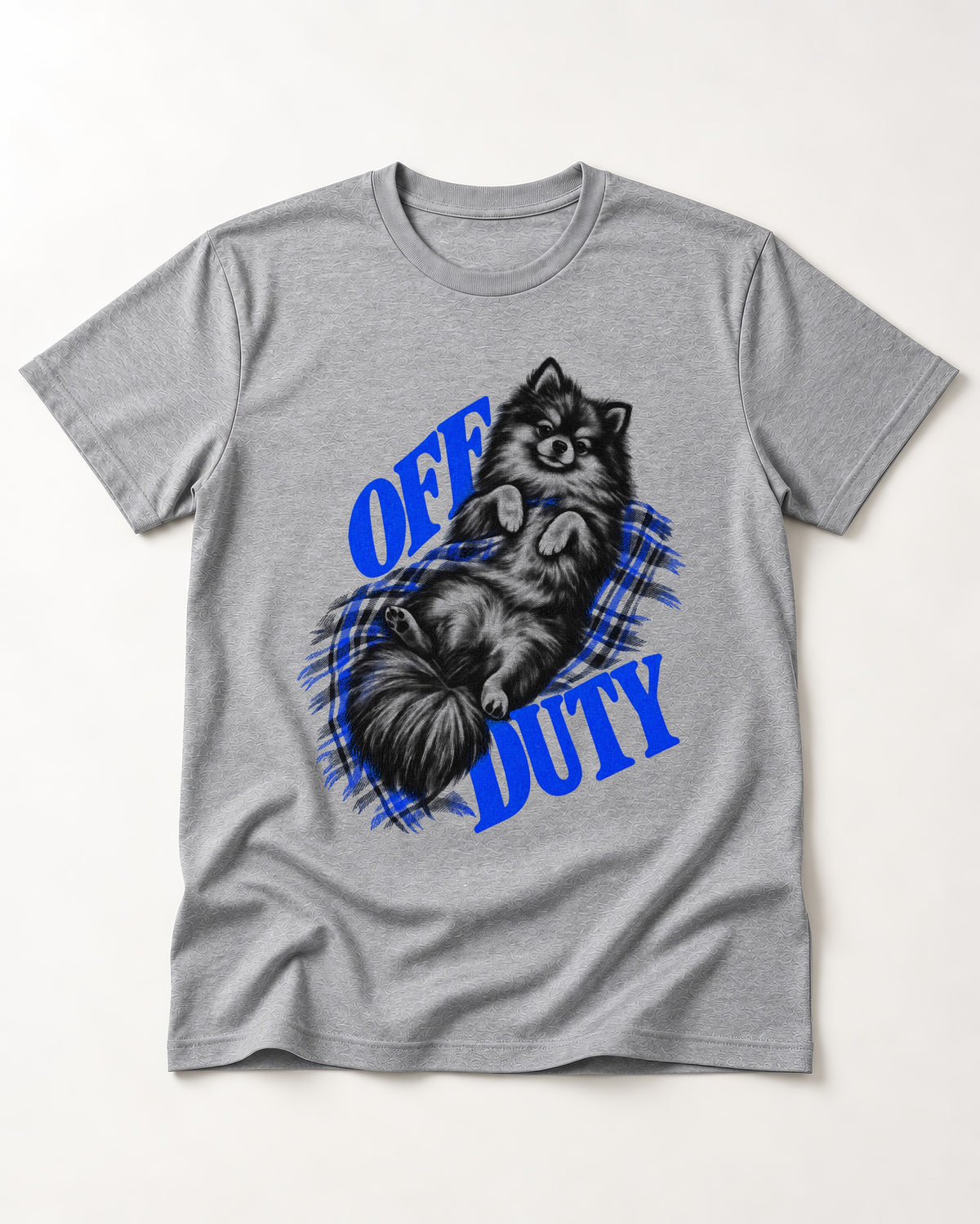 Off Duty Pomeranian T-Shirt in Sport Grey, flat lay product photo