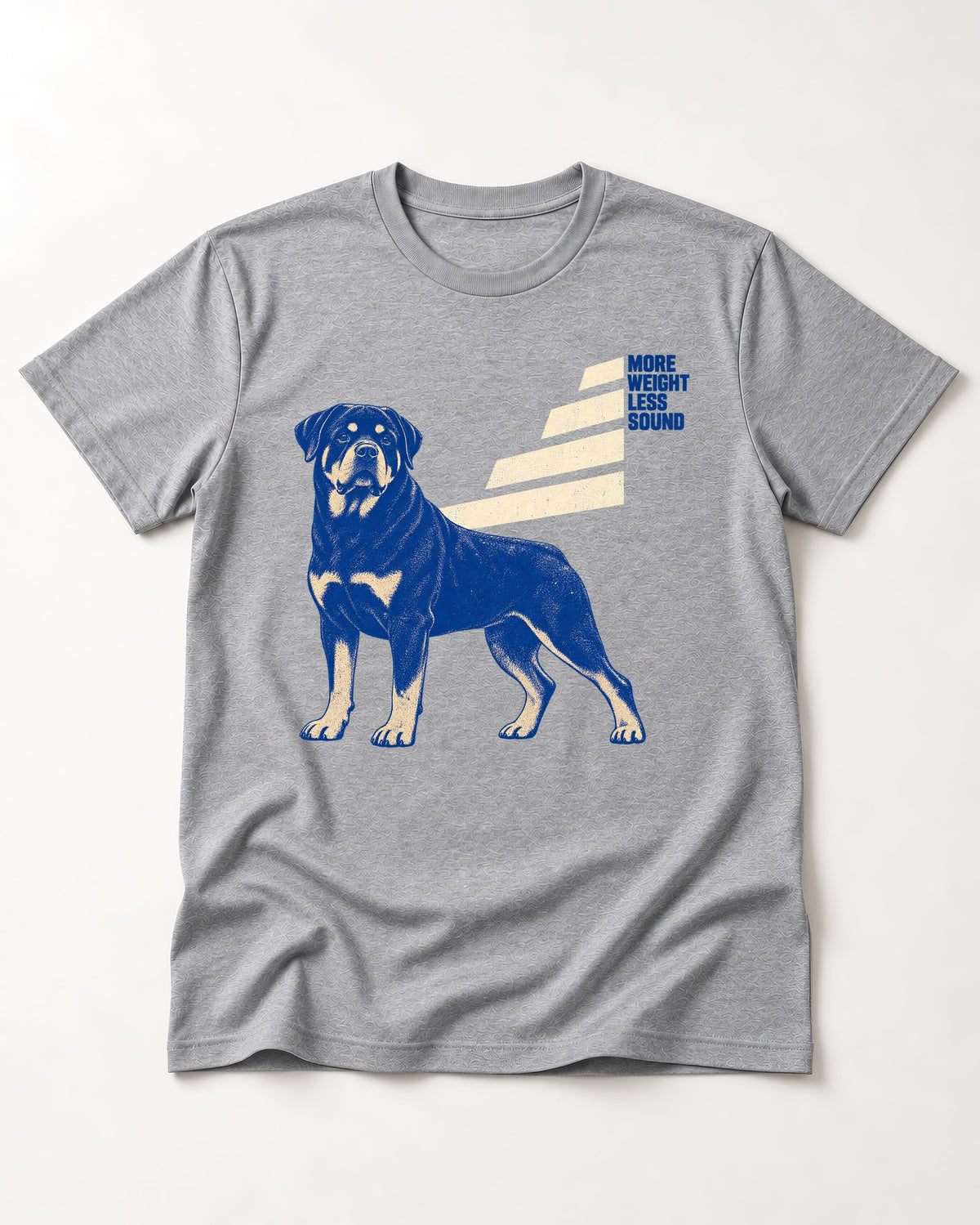 Rottweiler More Weight Less Sound Stair Step Graphic T-Shirt in Sport Grey, flat lay product photo