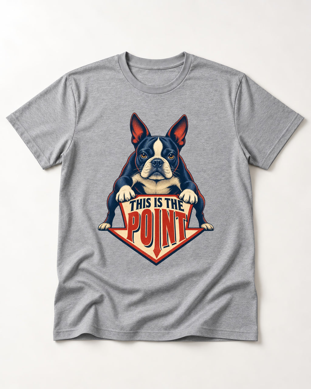 Boston Terrier Is the Point T-Shirt in Sport Grey, flat lay product photo