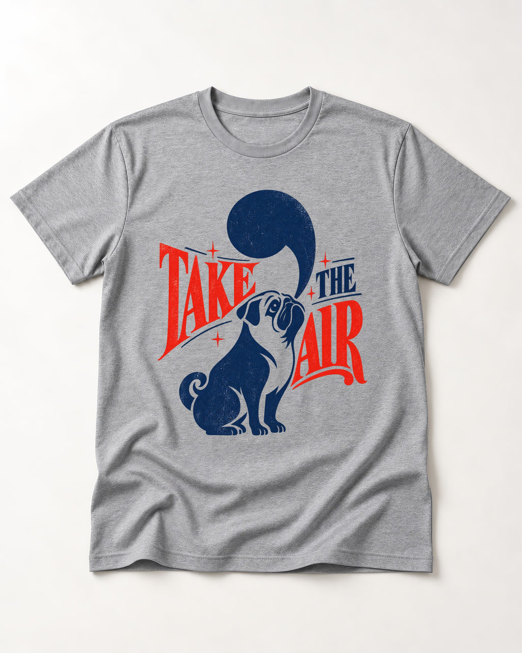 Pug Take the Air T-Shirt in Sport Grey, flat lay product photo