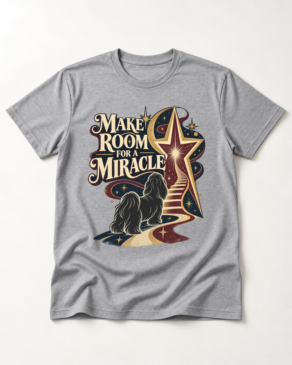 Room for a Shih Tzu Miracle T-Shirt in Sport Grey, flat lay product photo