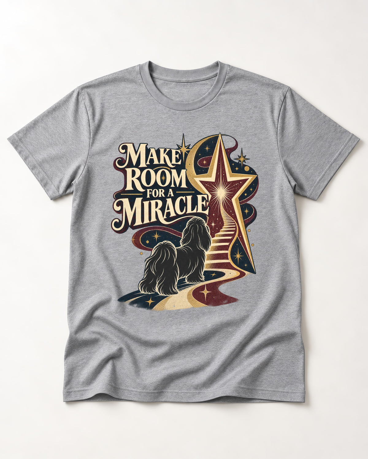 Room for a Shih Tzu Miracle T-Shirt in Sport Grey, flat lay product photo