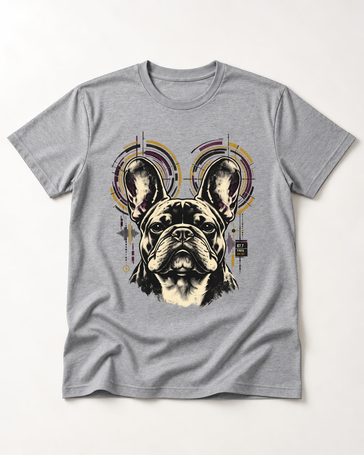 Frenchie Frequency T-Shirt in Sport Grey, flat lay product photo