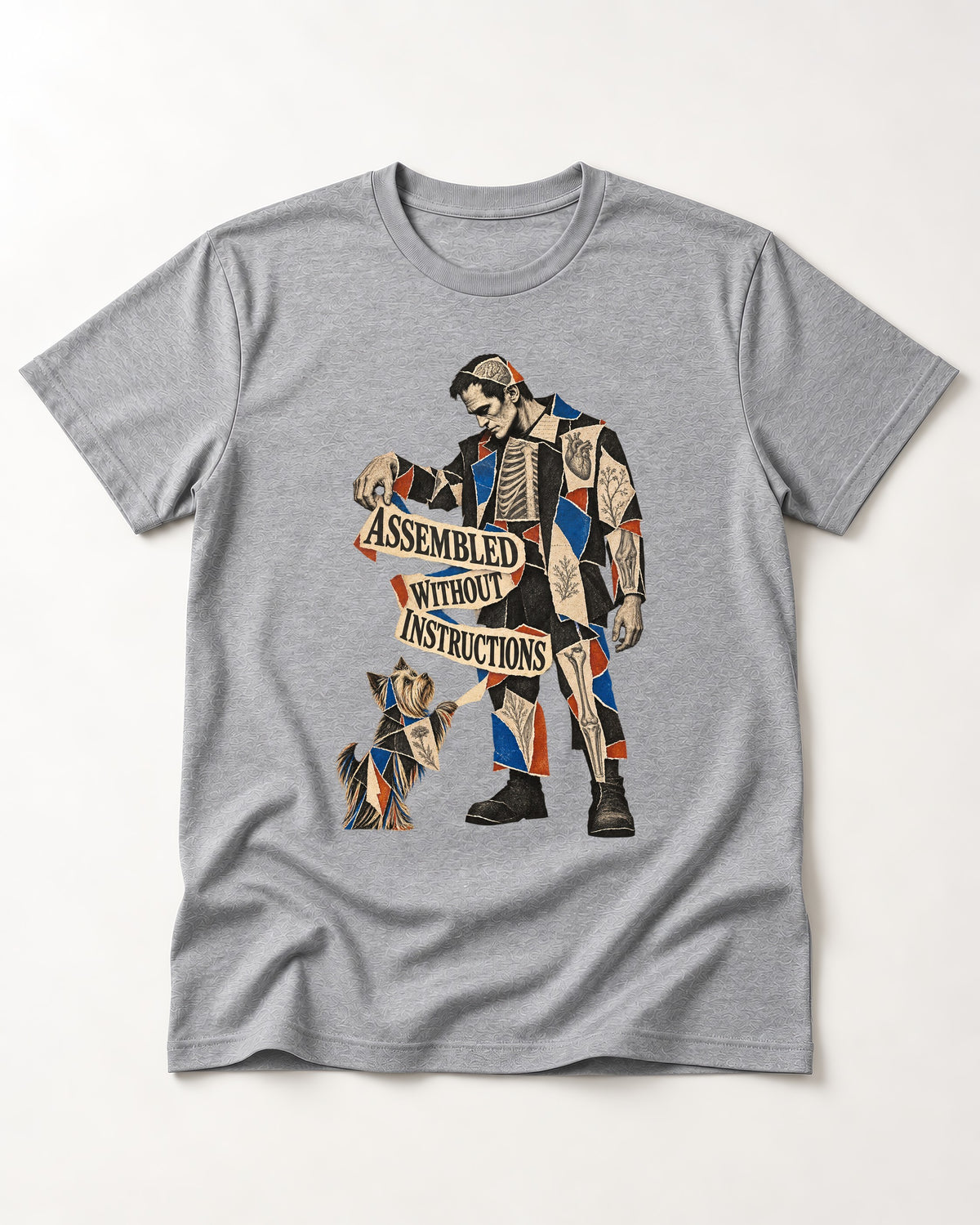 Yorkshire Terrier Assembled Without Instructions T-Shirt in Sport Grey, flat lay product photo