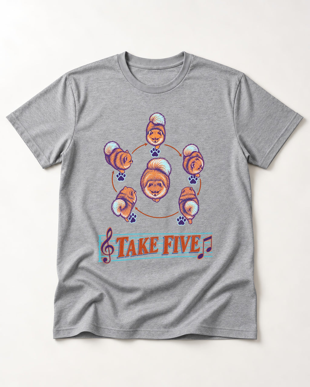 Pomeranian Take Five Choreography Cycle Graphic T-Shirt in Sport Grey, flat lay product photo