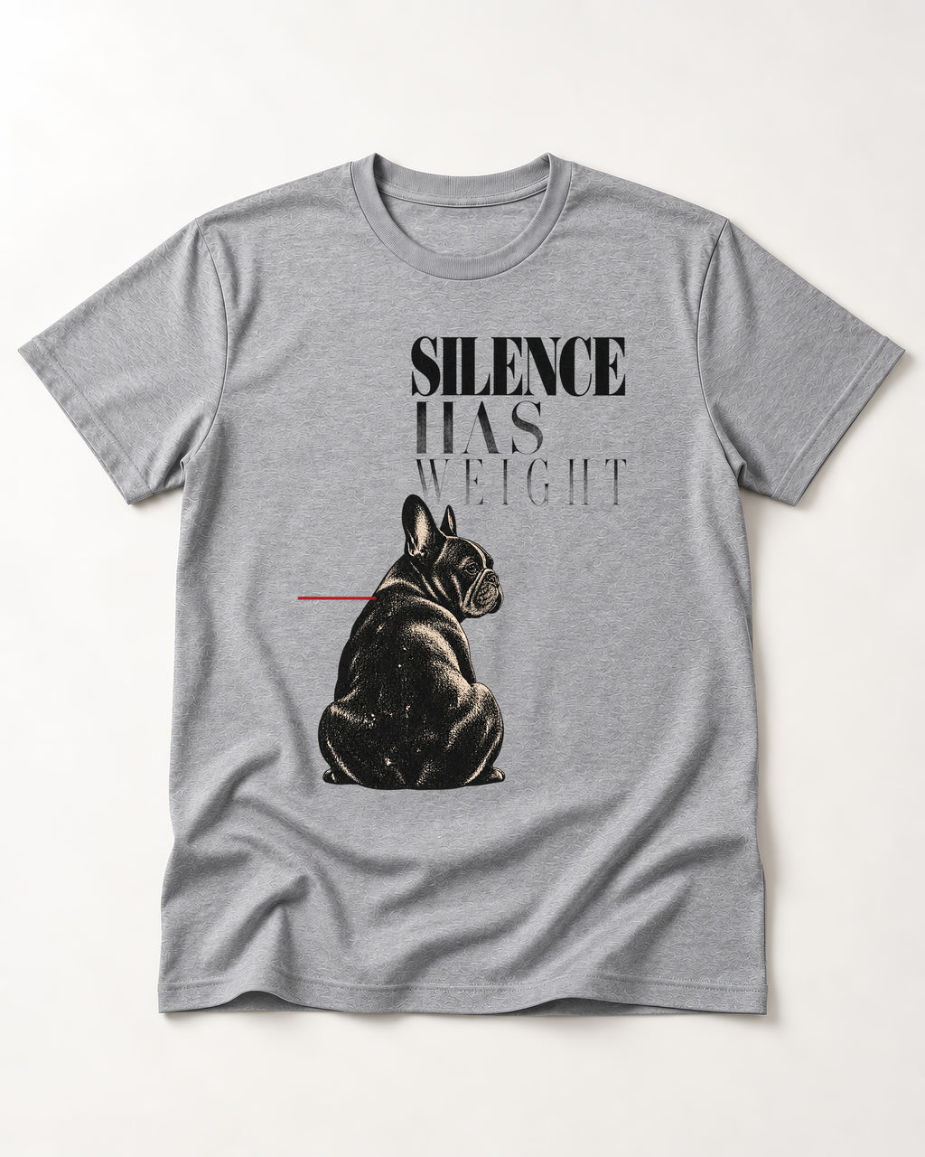 Silence Has Weight Frenchie T-Shirt in Sport Grey, flat lay product photo