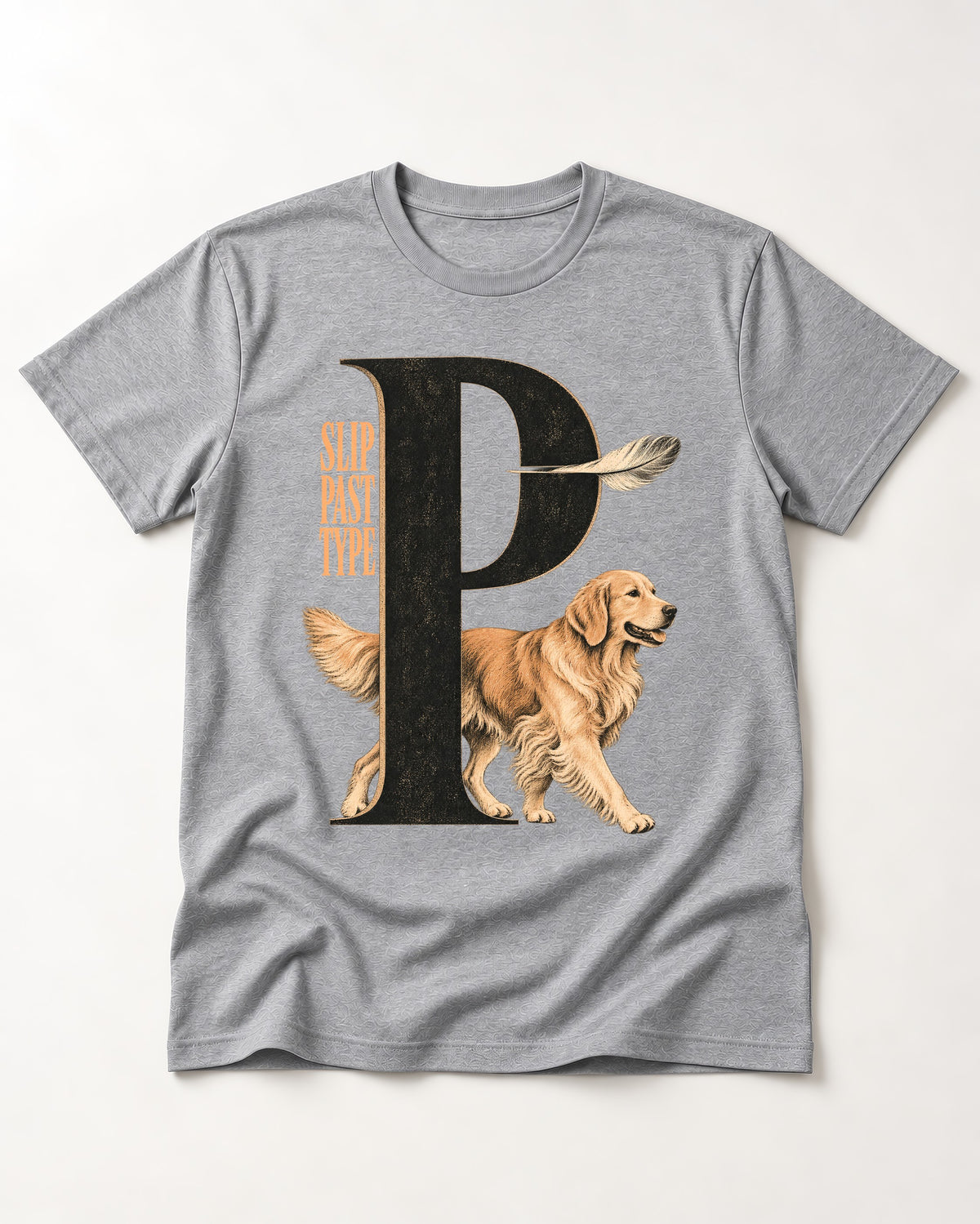 Golden Retriever Slip Past Type T-Shirt in Sport Grey, flat lay product photo