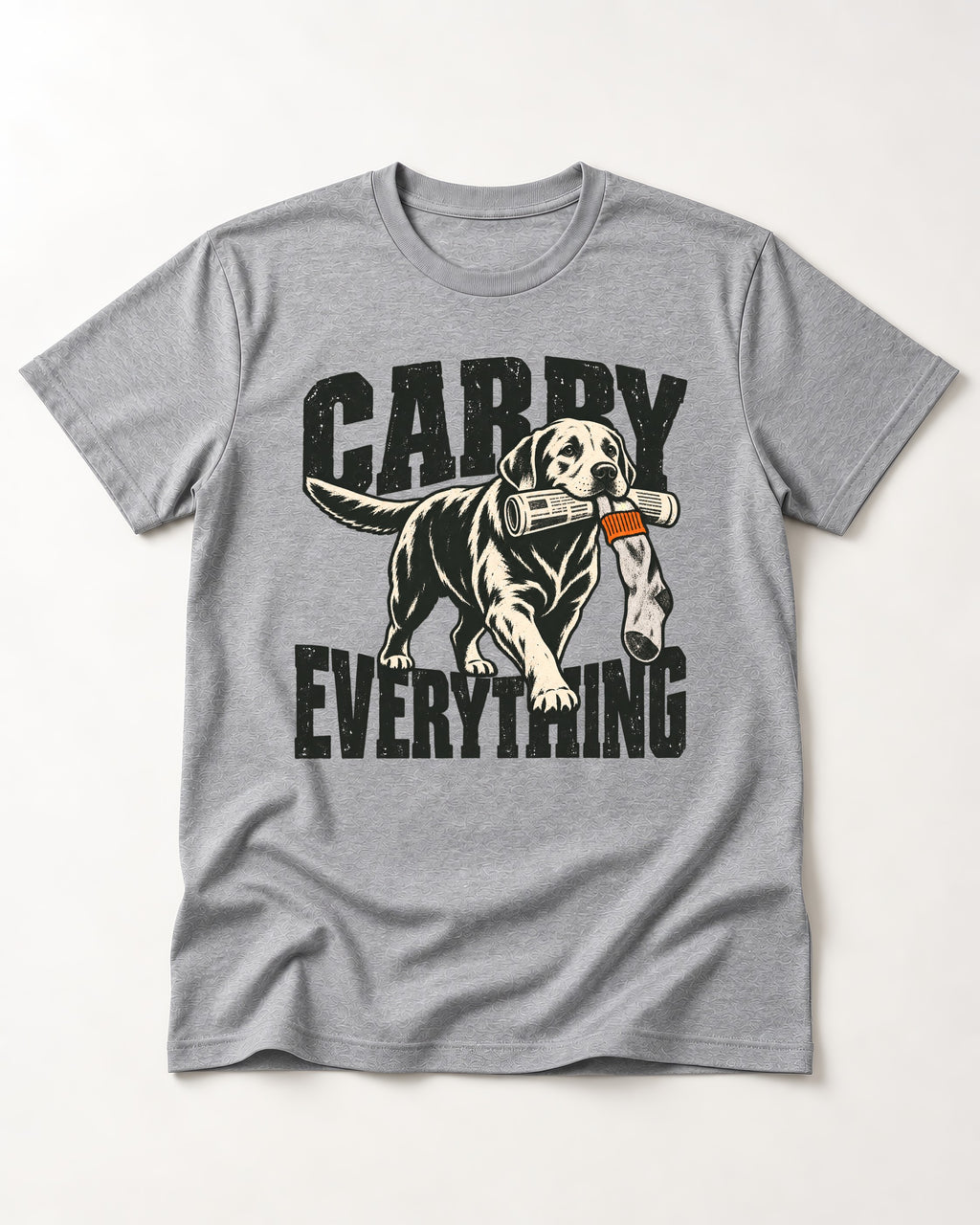 Carry Everything Labrador Retriever T-Shirt in Sport Grey, flat lay product photo