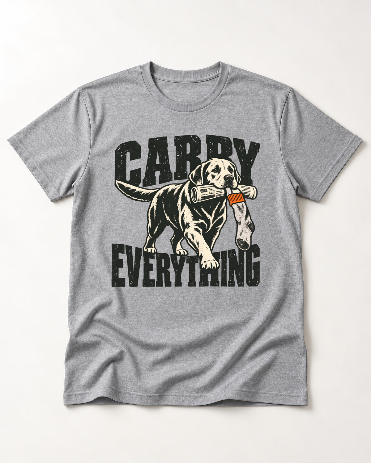 Carry Everything Labrador Retriever T-Shirt in Sport Grey, flat lay product photo