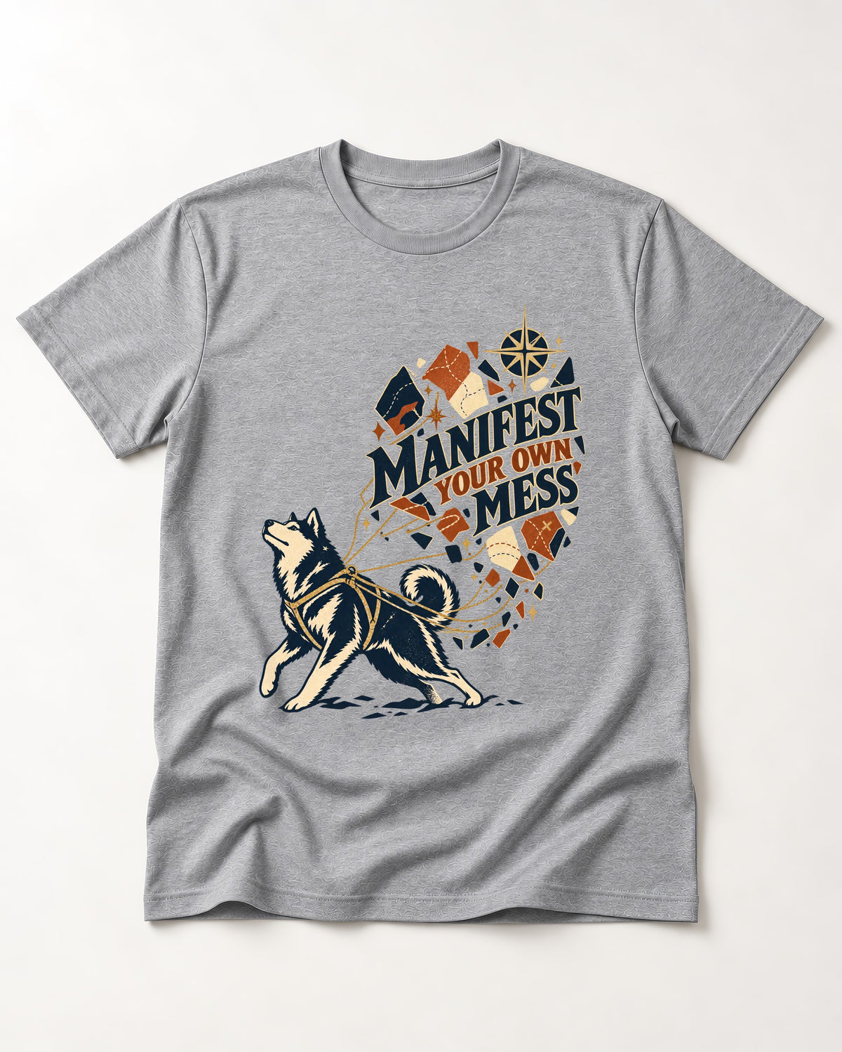 Husky Manifest Your Own Mess T-Shirt in Sport Grey, flat lay product photo