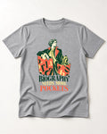 Yorkshire Terrier Biography Needs More Pockets Literary Portrait Graphic T-Shirt in Sport Grey, flat lay product photo