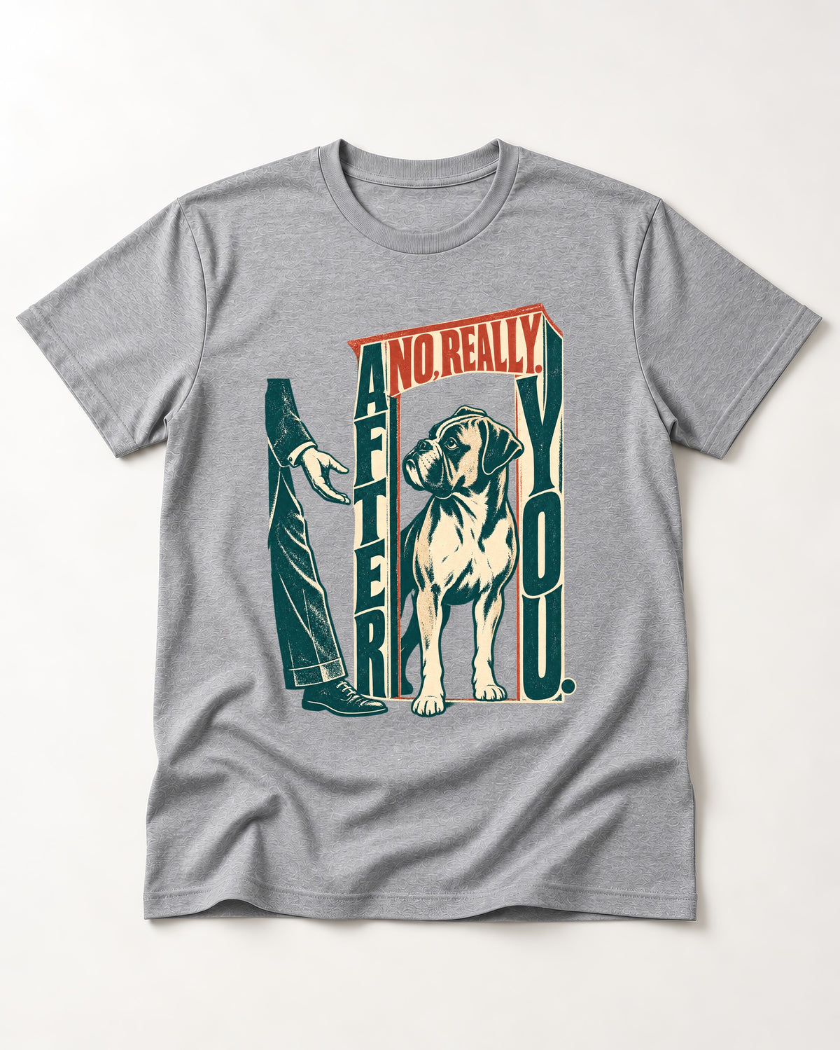 Boxer Says After You T-Shirt in Sport Grey, flat lay product photo