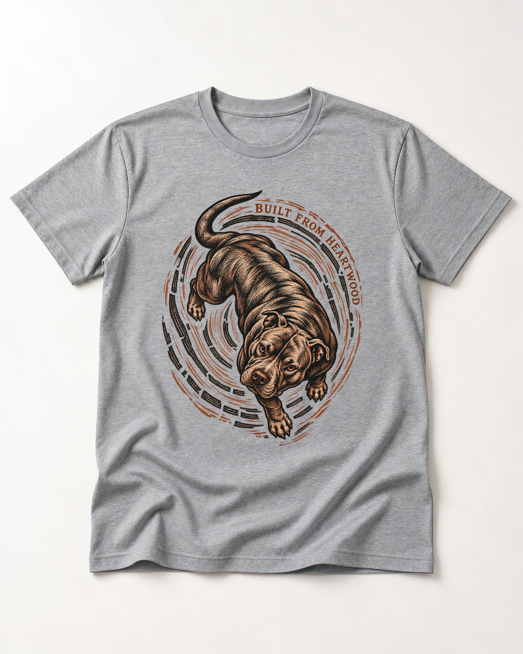 Pitbull Built From Heartwood T-Shirt in Sport Grey, flat lay product photo