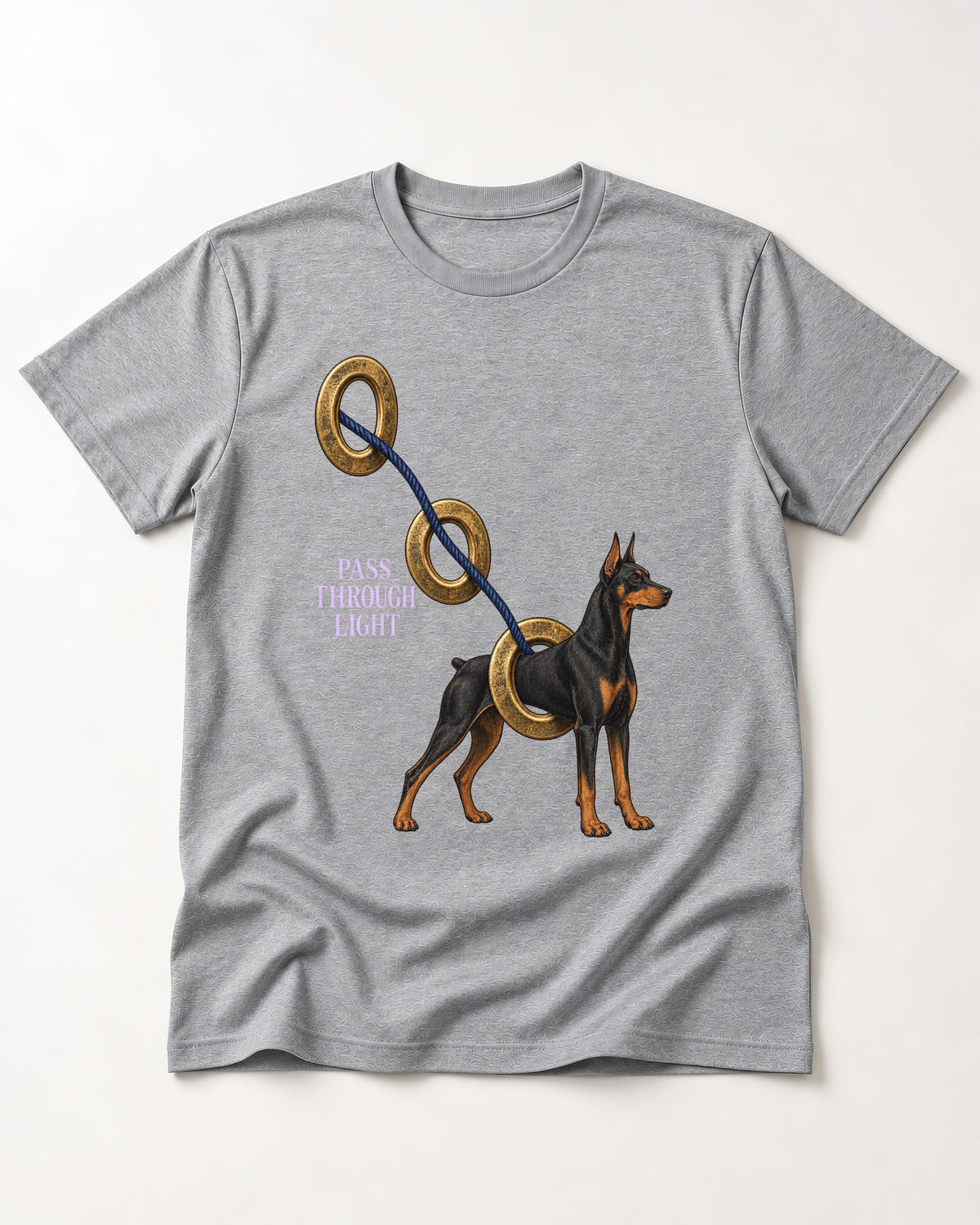 Doberman Pass Through Light Ring Graphic T-Shirt in Sport Grey, flat lay product photo