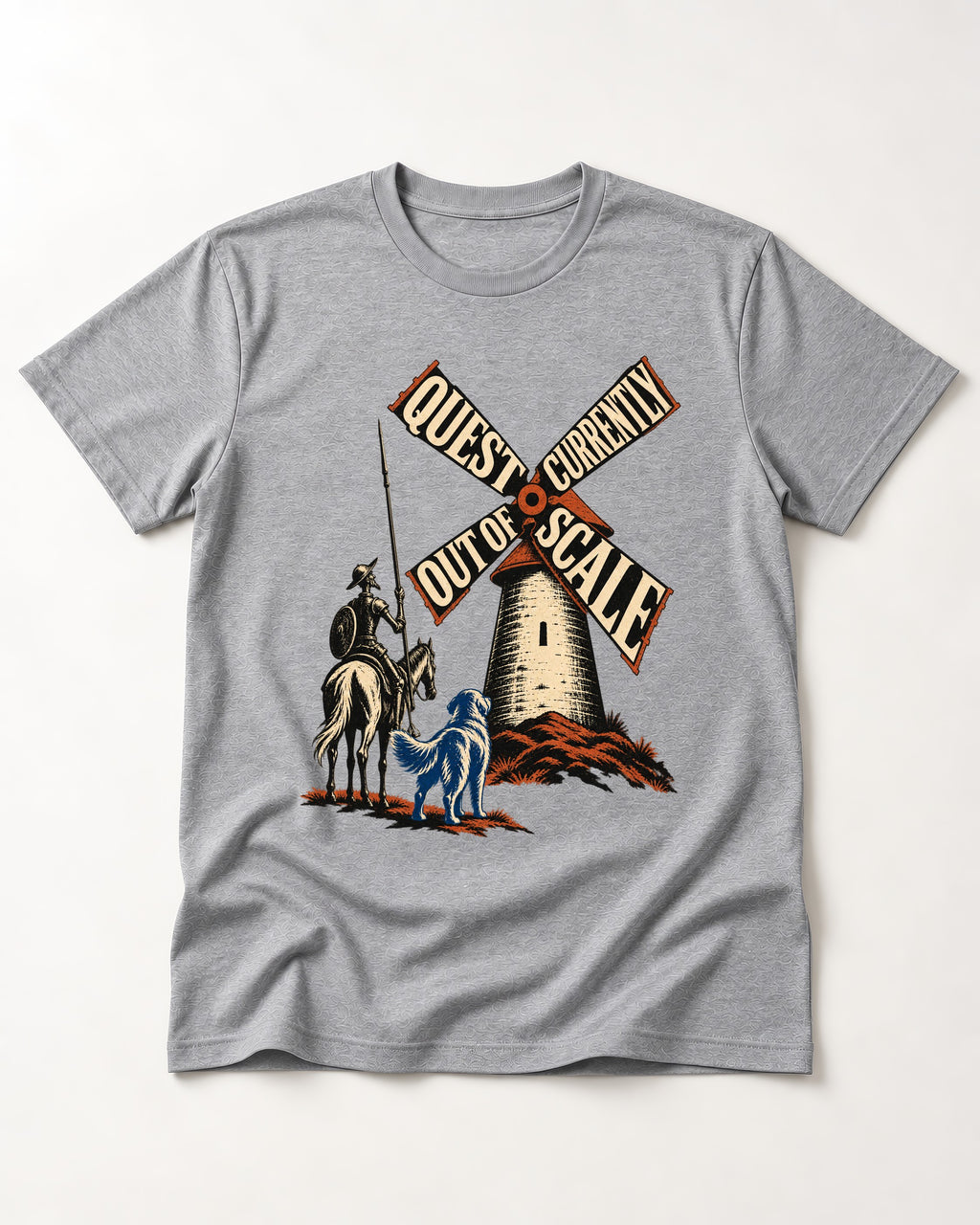 Golden Retriever Quest Out of Scale T-Shirt in Sport Grey, flat lay product photo