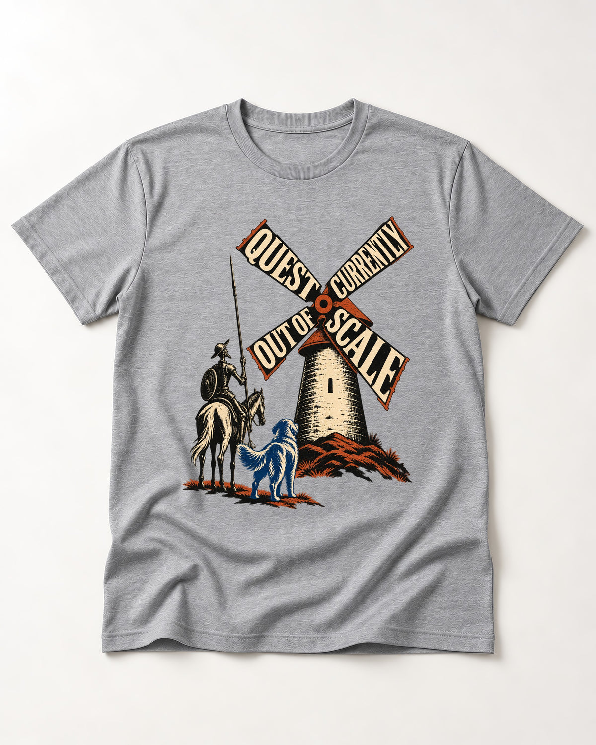 Golden Retriever Quest Out of Scale T-Shirt in Sport Grey, flat lay product photo