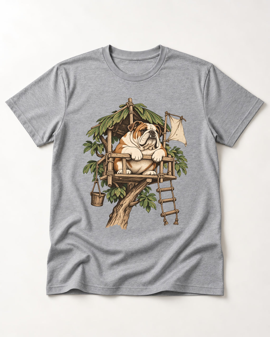 English Bulldog Above It All T-Shirt in Sport Grey, flat lay product photo