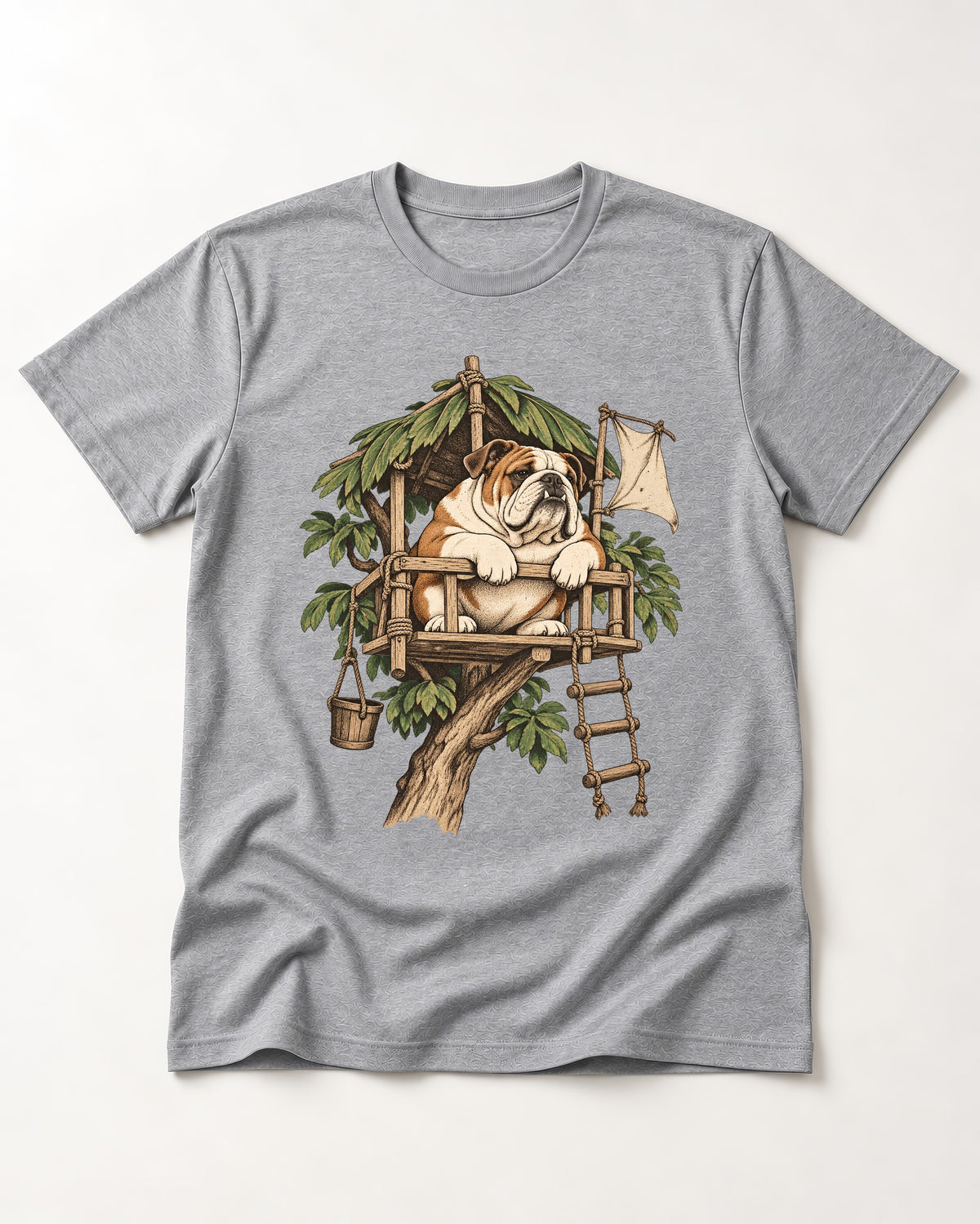 English Bulldog Above It All T-Shirt in Sport Grey, flat lay product photo