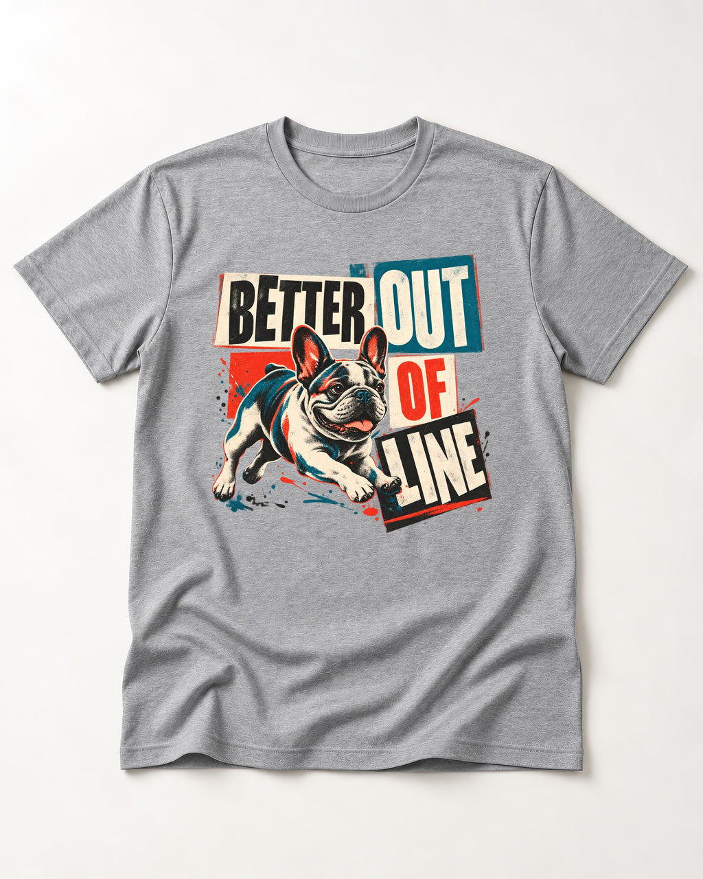 Frenchie Better Out of Line Running Graphic T-Shirt in Sport Grey, flat lay product photo