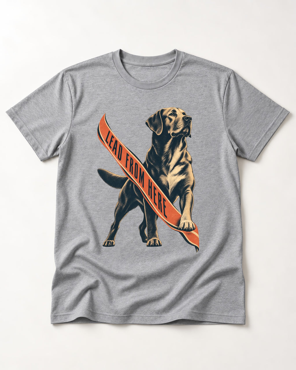 Lead From Here Labrador Retriever T-Shirt in Sport Grey, flat lay product photo