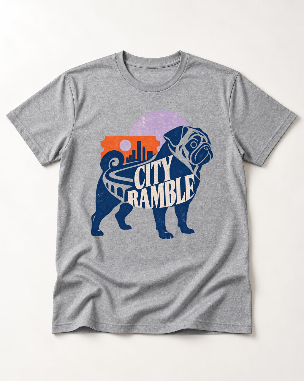 Pug's Big City Ramble T-Shirt in Sport Grey, flat lay product photo