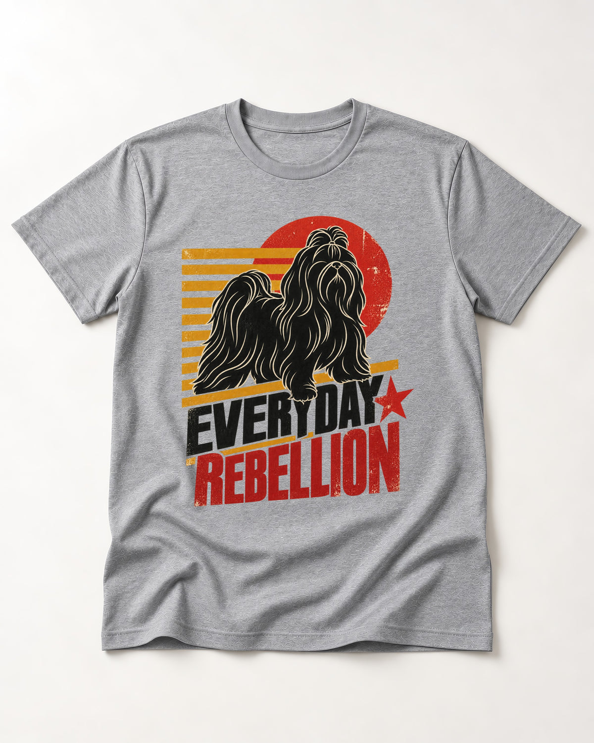 Everyday Rebellion Shih Tzu T-Shirt in Sport Grey, flat lay product photo