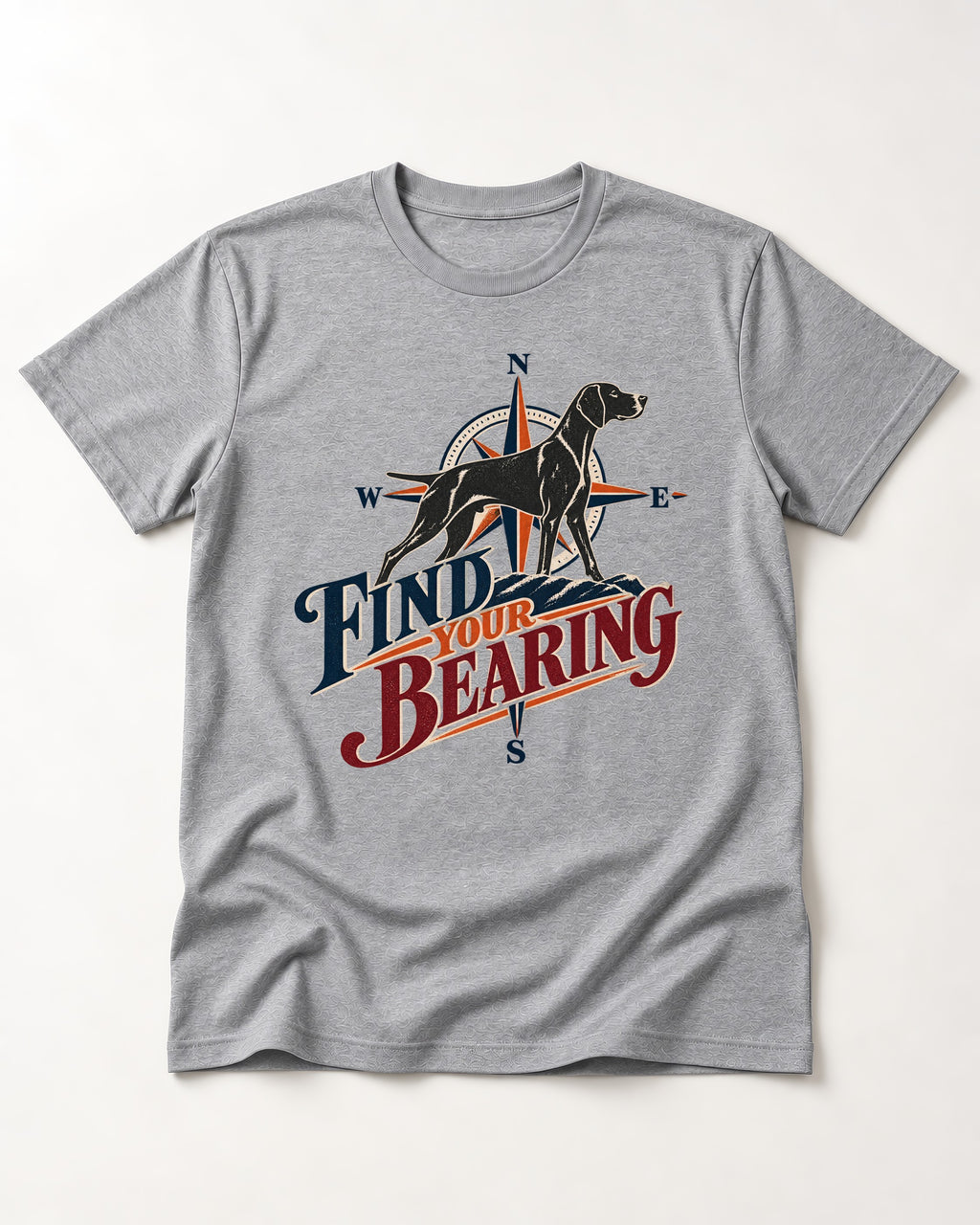 Find Your Bearing German Shorthaired Pointer T-Shirt in Sport Grey, flat lay product photo