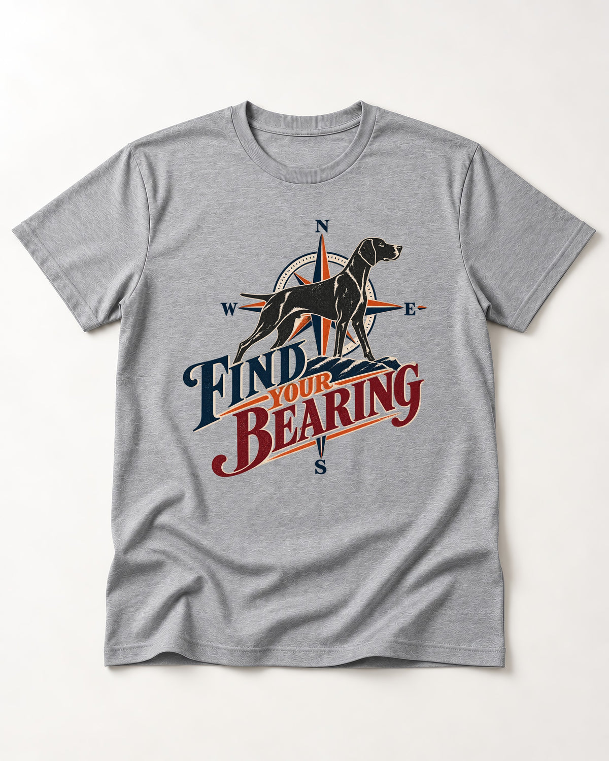 Find Your Bearing German Shorthaired Pointer T-Shirt in Sport Grey, flat lay product photo