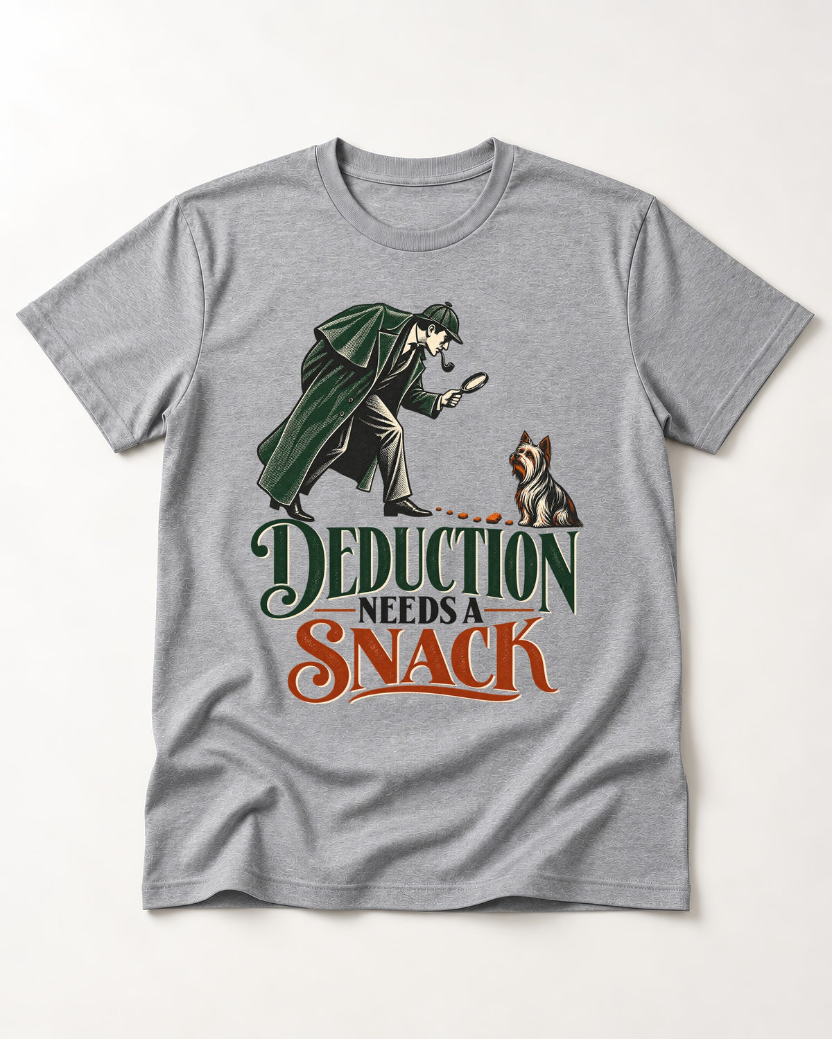 Yorkshire Terrier Needs a Snack T-Shirt in Sport Grey, flat lay product photo