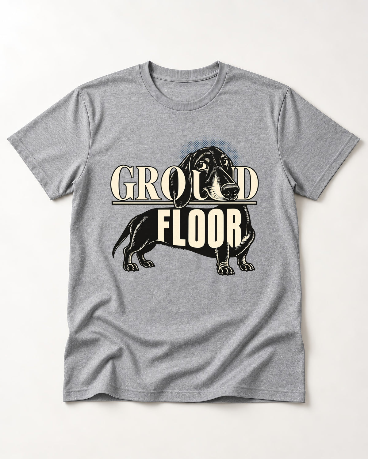 Ground Floor Dachshund T-Shirt in Sport Grey, flat lay product photo