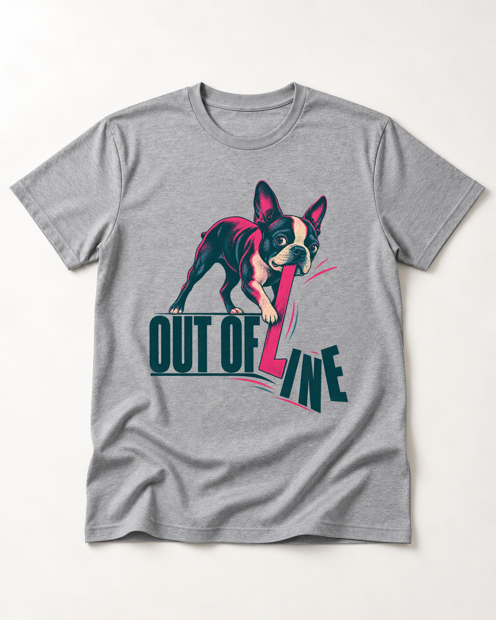 Boston Terrier Out of Line T-Shirt in Sport Grey, flat lay product photo