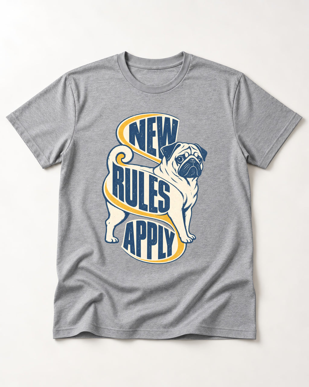 Pug New Rules Apply Ribbon Graphic T-Shirt in Sport Grey, flat lay product photo