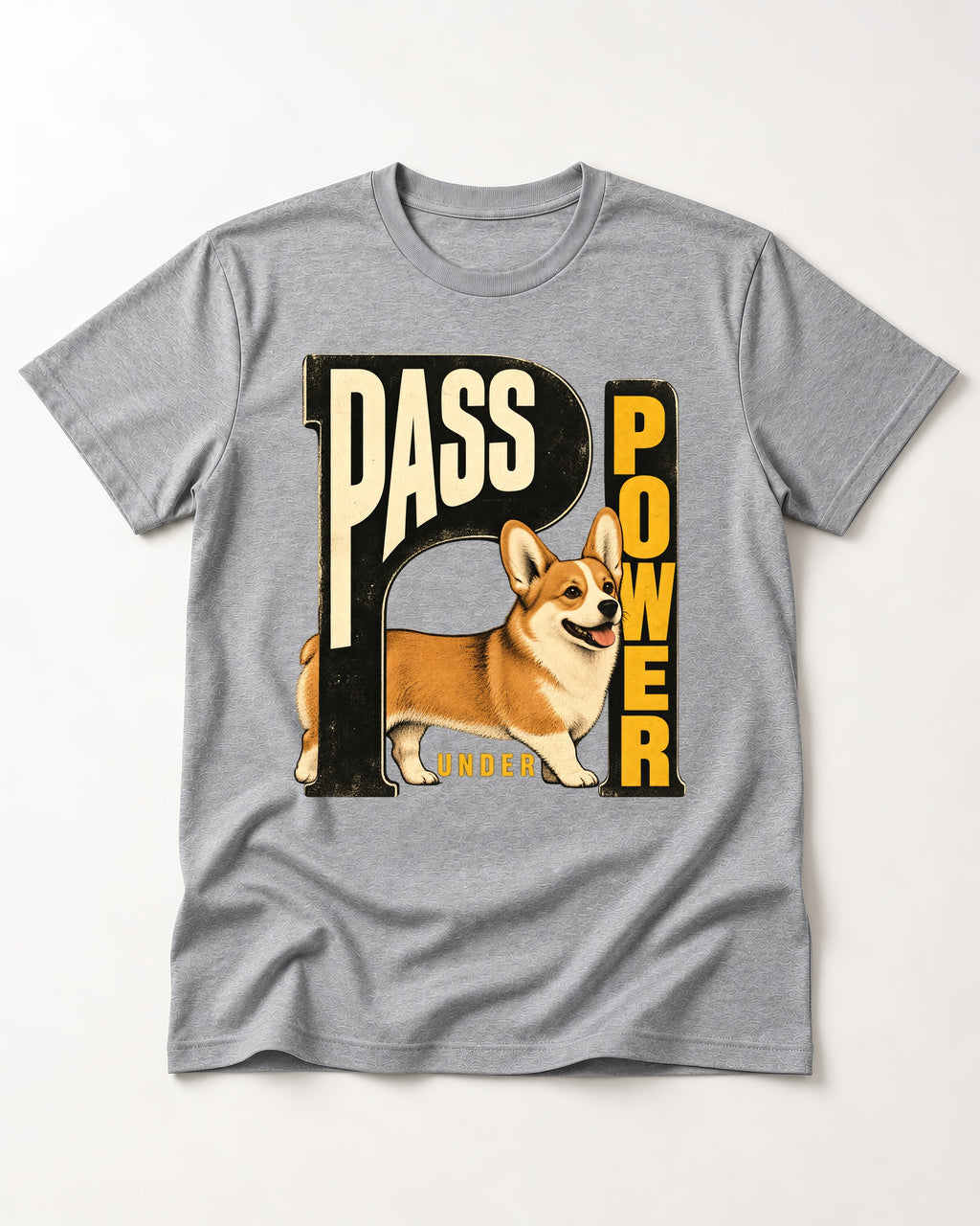 Corgi Power T-Shirt in Sport Grey, flat lay product photo