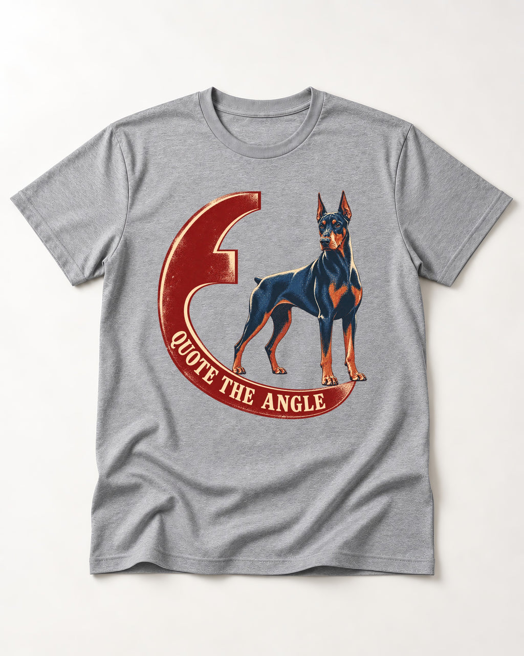 Doberman Quote the Angle Crescent Graphic T-Shirt in Sport Grey, flat lay product photo