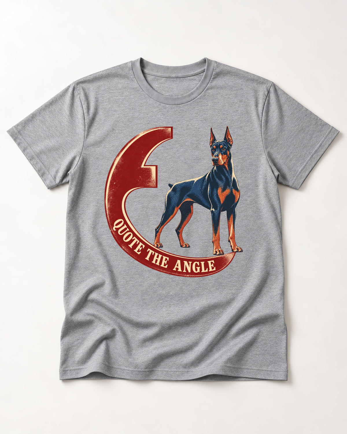 Doberman Quote the Angle Crescent Graphic T-Shirt in Sport Grey, flat lay product photo