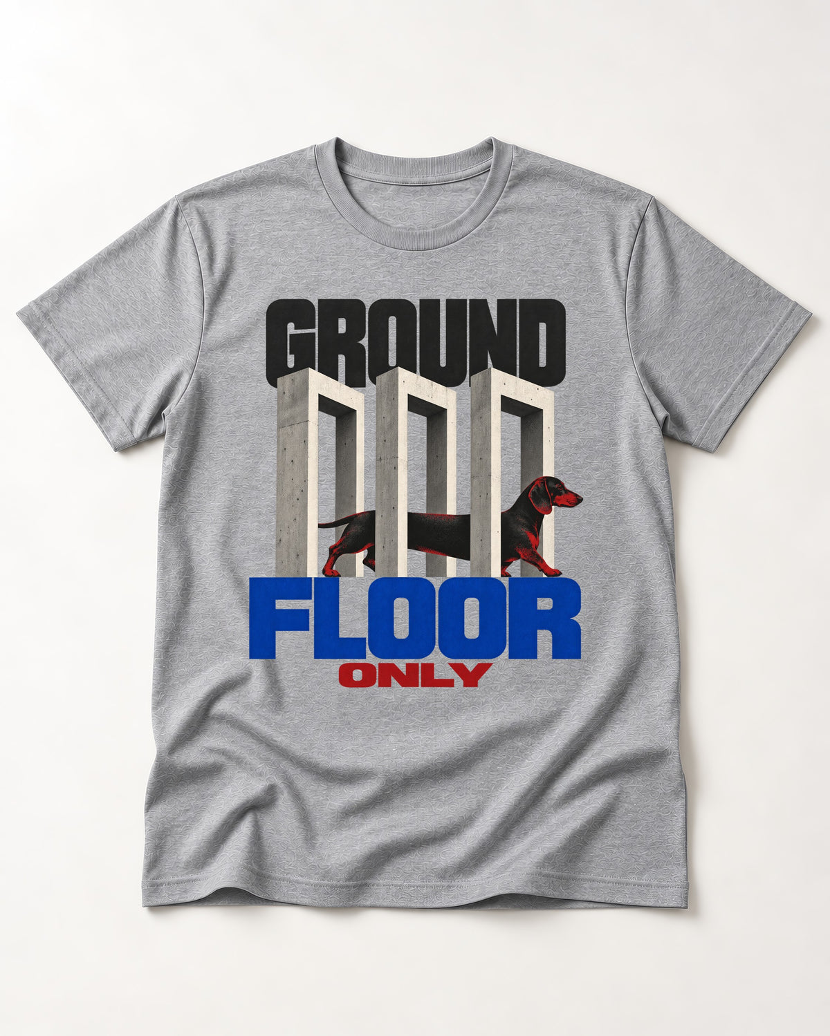 Ground Floor Only Dachshund T-Shirt in Sport Grey, flat lay product photo