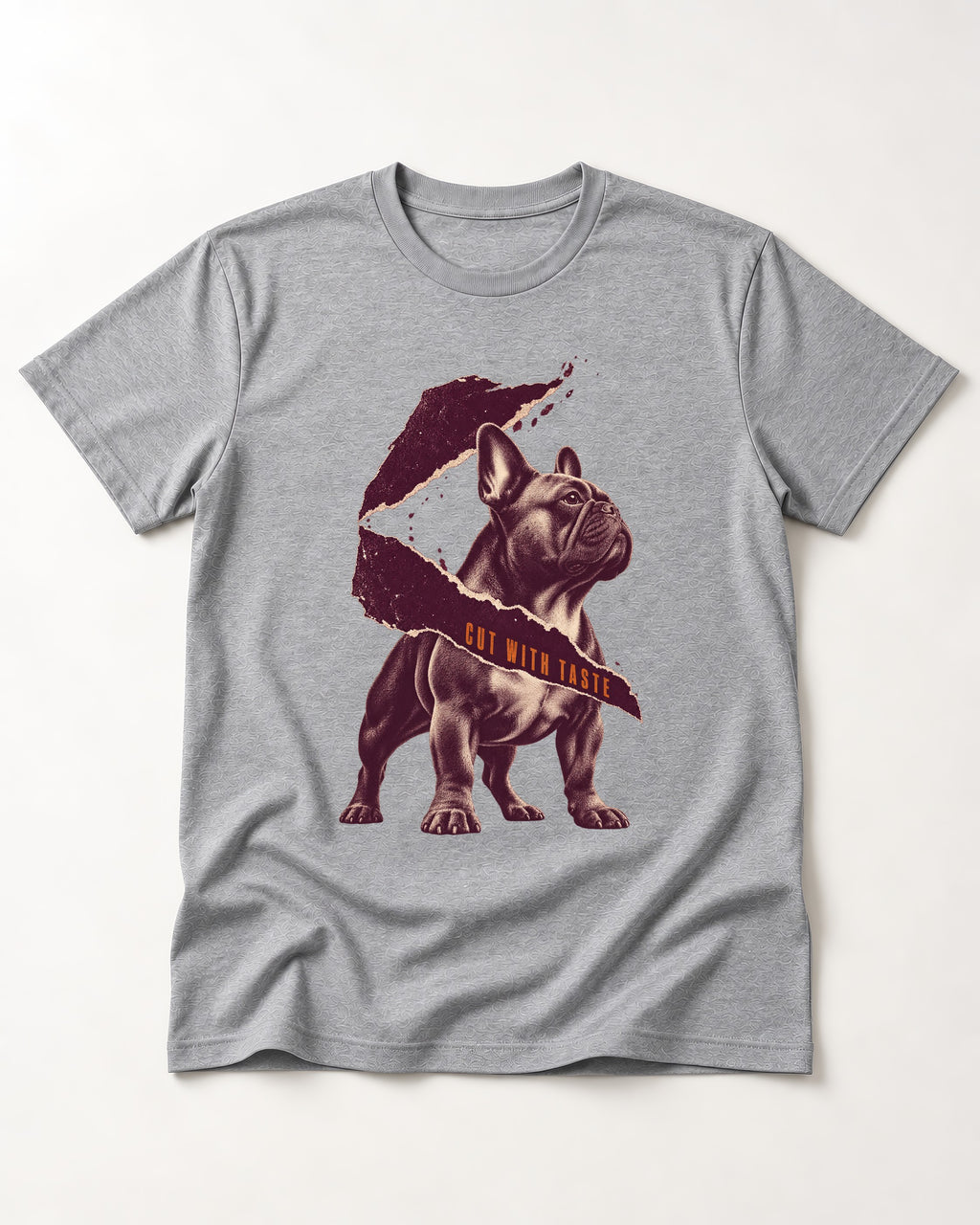 Frenchie Cut with Taste T-Shirt in Sport Grey, flat lay product photo