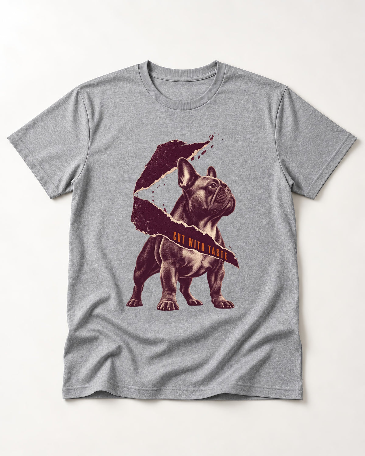 Frenchie Cut with Taste T-Shirt in Sport Grey, flat lay product photo
