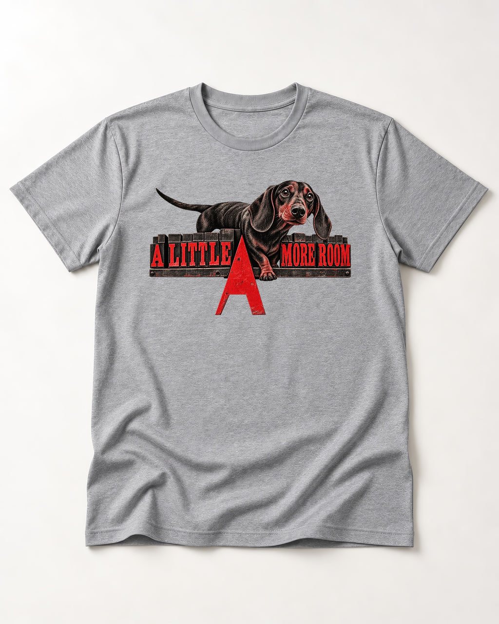 More Room for Dachshund T-Shirt in Sport Grey, flat lay product photo