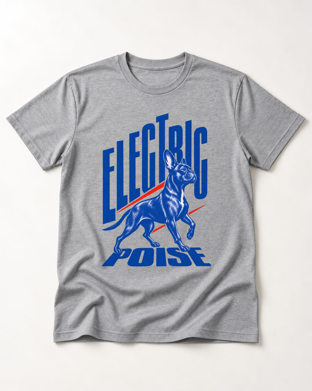 Boston Terrier Electric Poise T-Shirt in Sport Grey, flat lay product photo