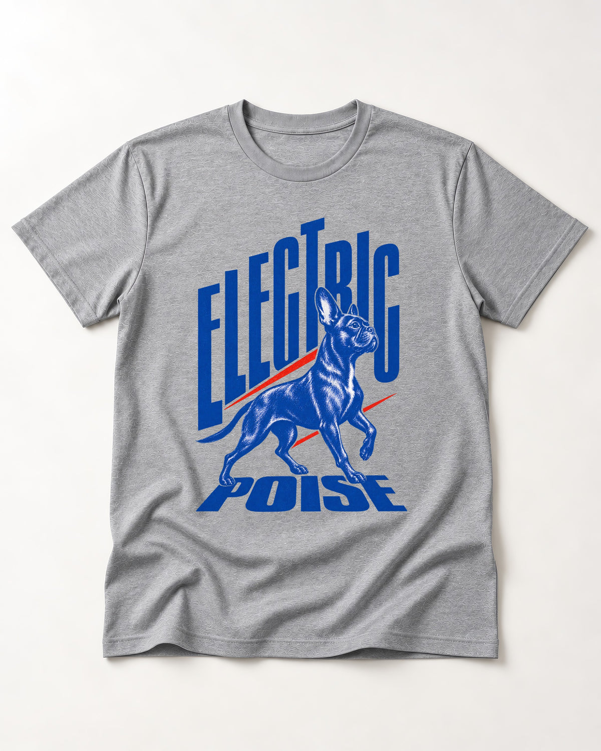 Boston Terrier Electric Poise T-Shirt in Sport Grey, flat lay product photo