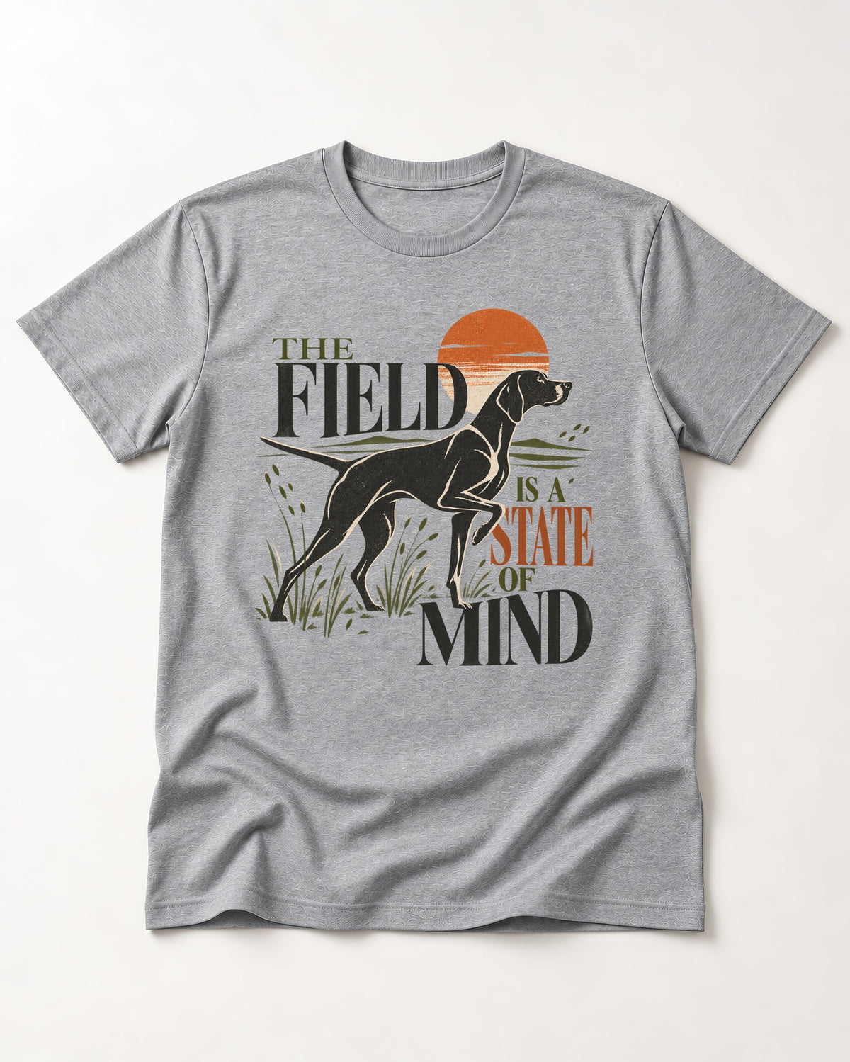 German Shorthaired Pointer Field State of Mind T-Shirt in Sport Grey, flat lay product photo