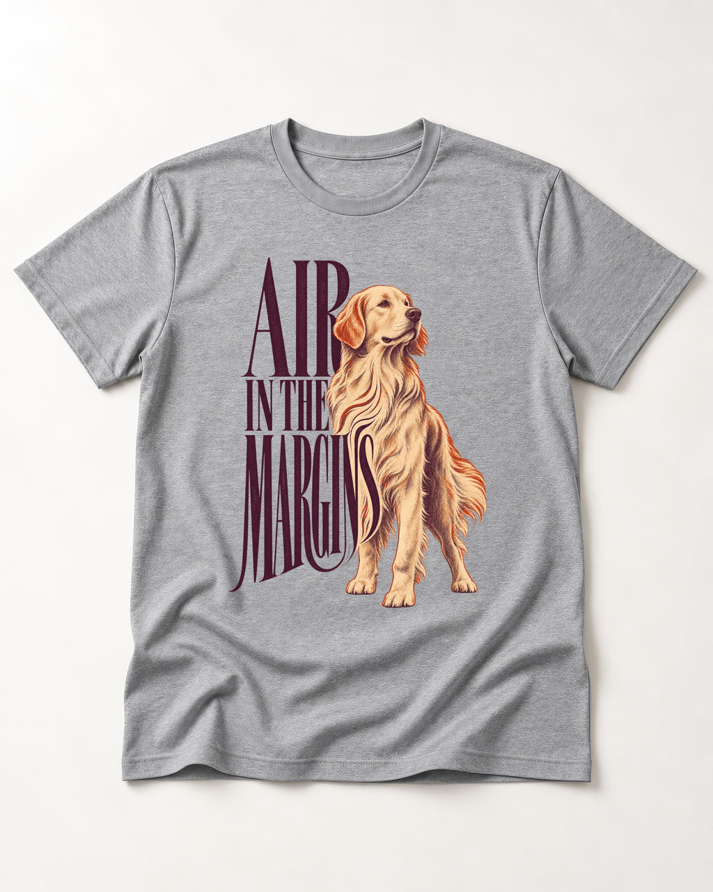Golden Retriever In the Margins T-Shirt in Sport Grey, flat lay product photo