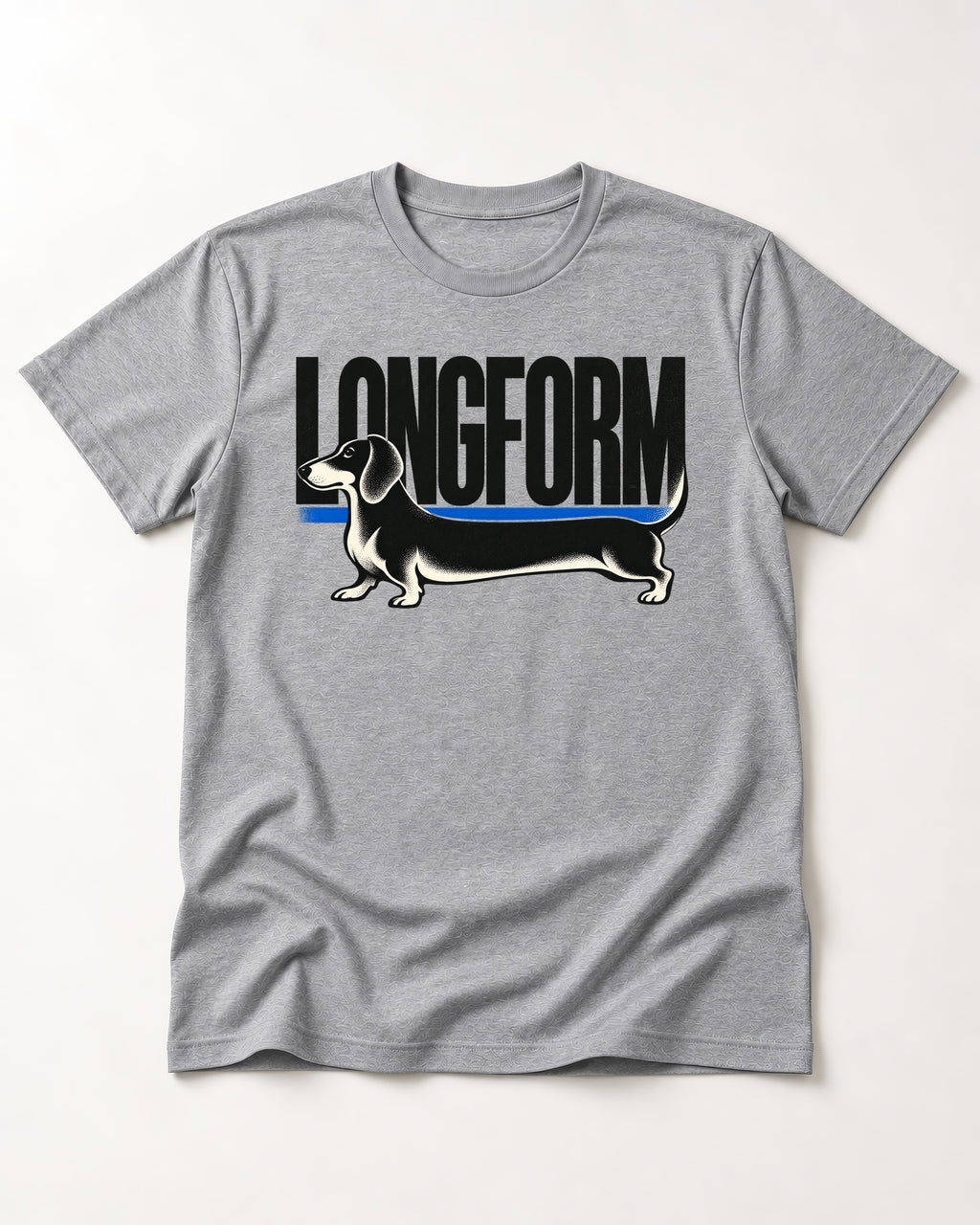 Longform Dachshund T-Shirt in Sport Grey, flat lay product photo