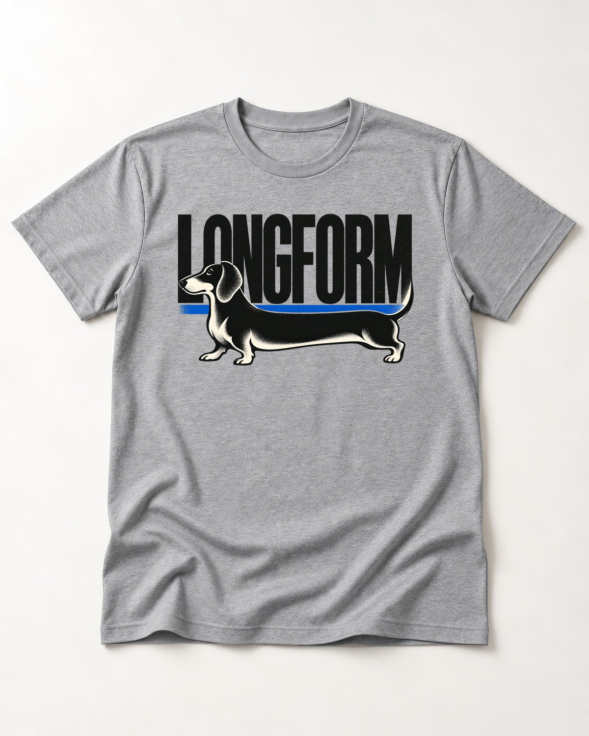 Longform Dachshund T-Shirt in Sport Grey, flat lay product photo