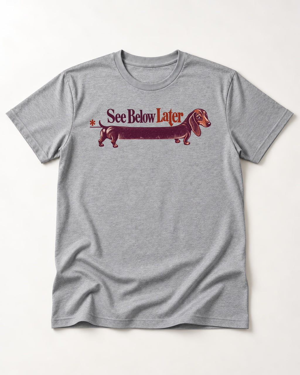 See Below Later Dachshund T-Shirt in Sport Grey, flat lay product photo