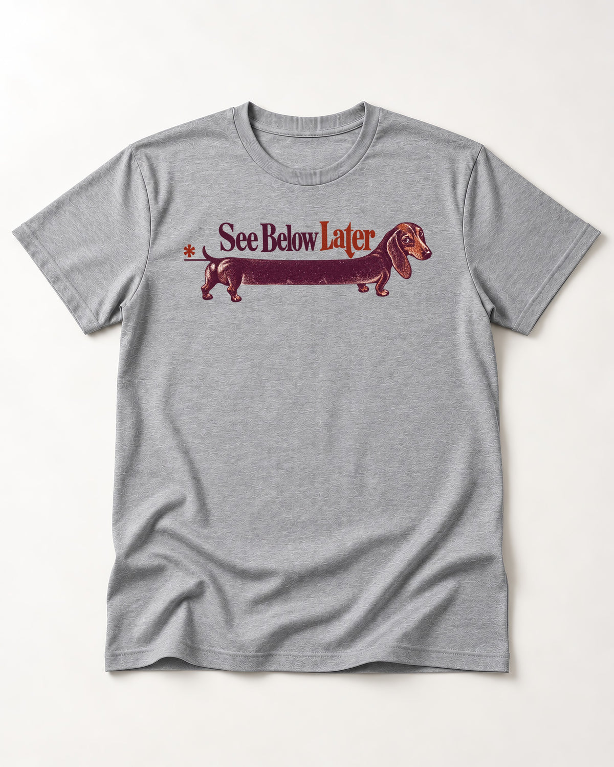 See Below Later Dachshund T-Shirt in Sport Grey, flat lay product photo