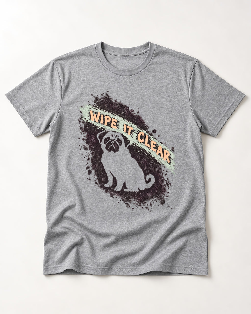 Pug Wipe It Clear T-Shirt in Sport Grey, flat lay product photo