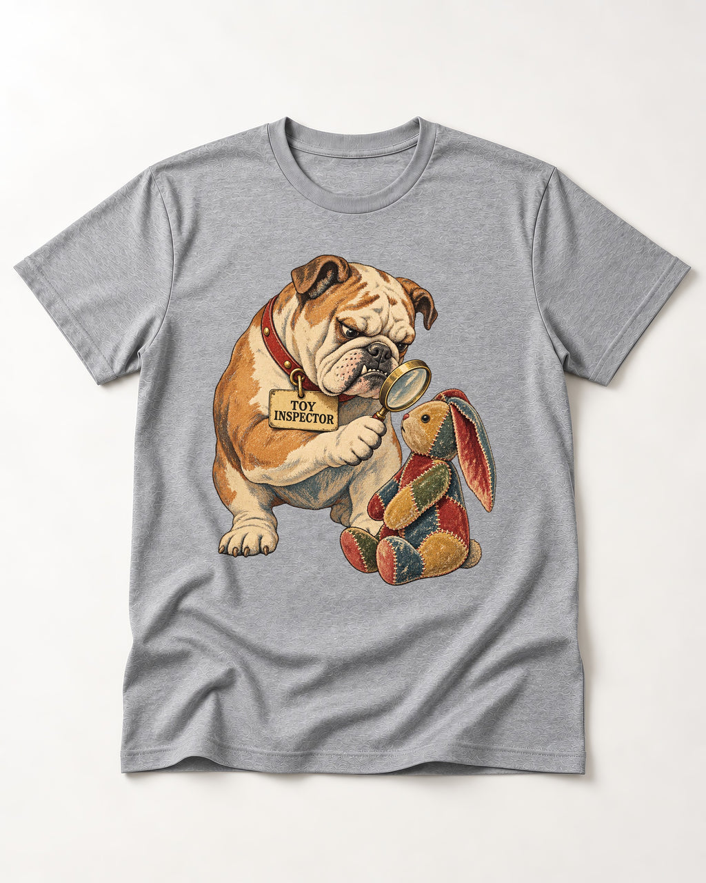English Bulldog Toy Inspector T-Shirt in Sport Grey, flat lay product photo